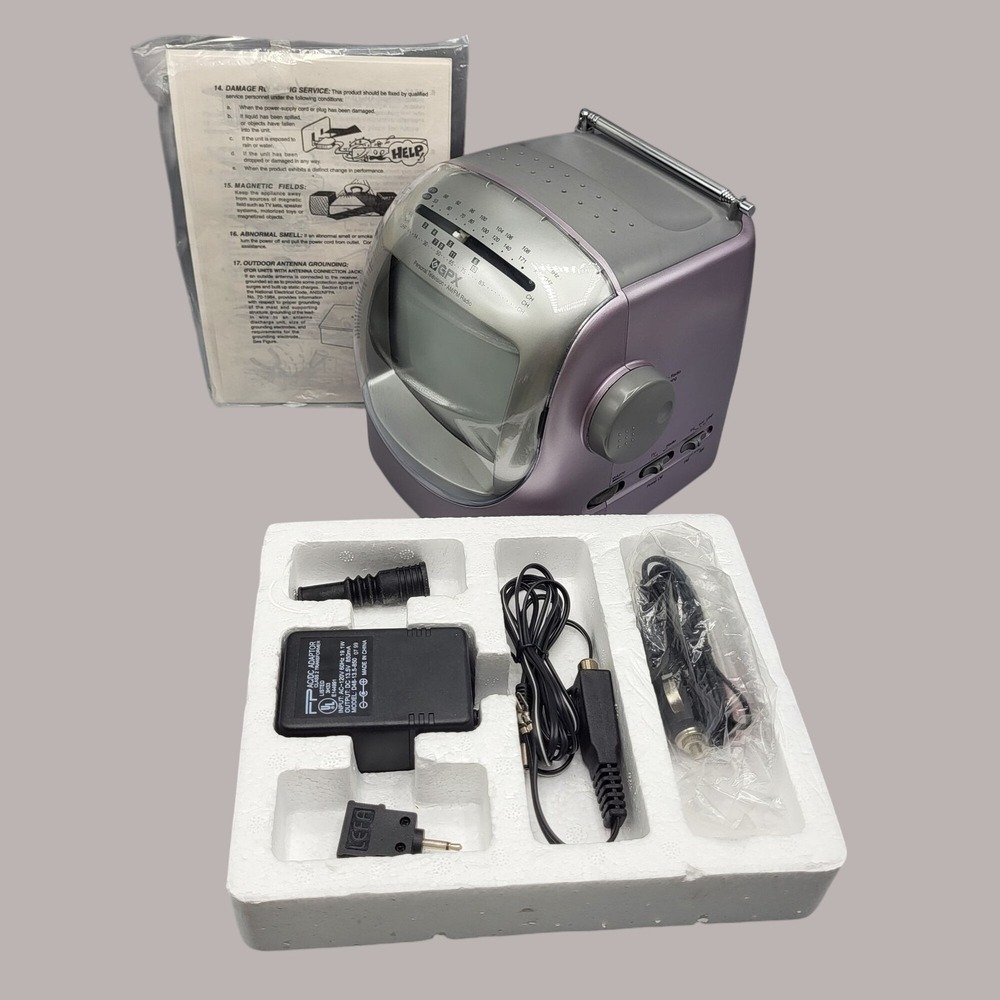 GPX AM/FM Portable Television TVP2SM 5.5" Black /White TV Radio Receiver Antenna